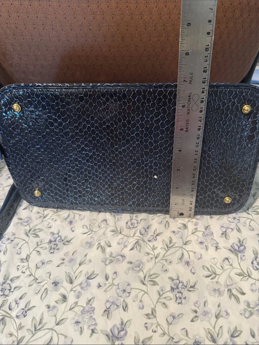 Brahmin Navy Snake-Embossed Satchel with Gold Hardware